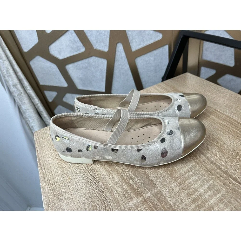 Geox Respira Jplie Big Girls Youth Shoes Beige Eu 35 Us 3.5 Mary Jane